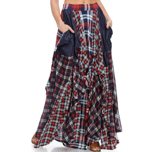 TOV HOLY The Damsel's Red Plaid Flowing Maxi Skirt - Picture 3 of 11